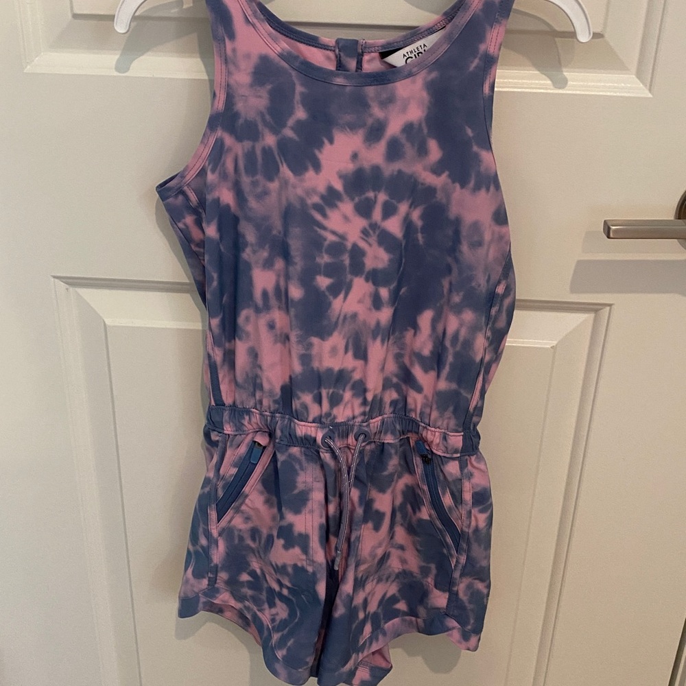 ATHLETA On the Go Romper, Pink & Blue Tie Dye